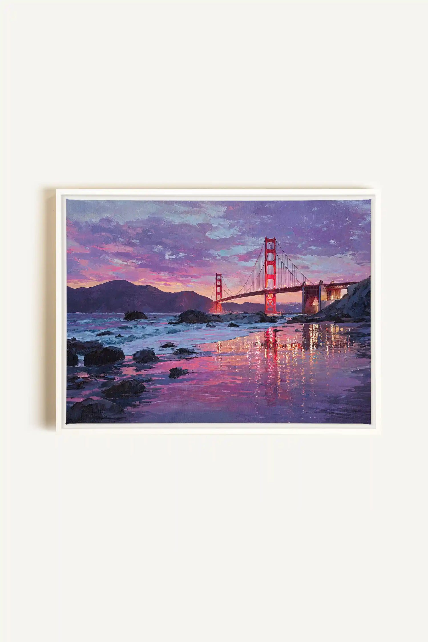 GOLDEN GLOW, Artwork on stretched canvas, framed in white