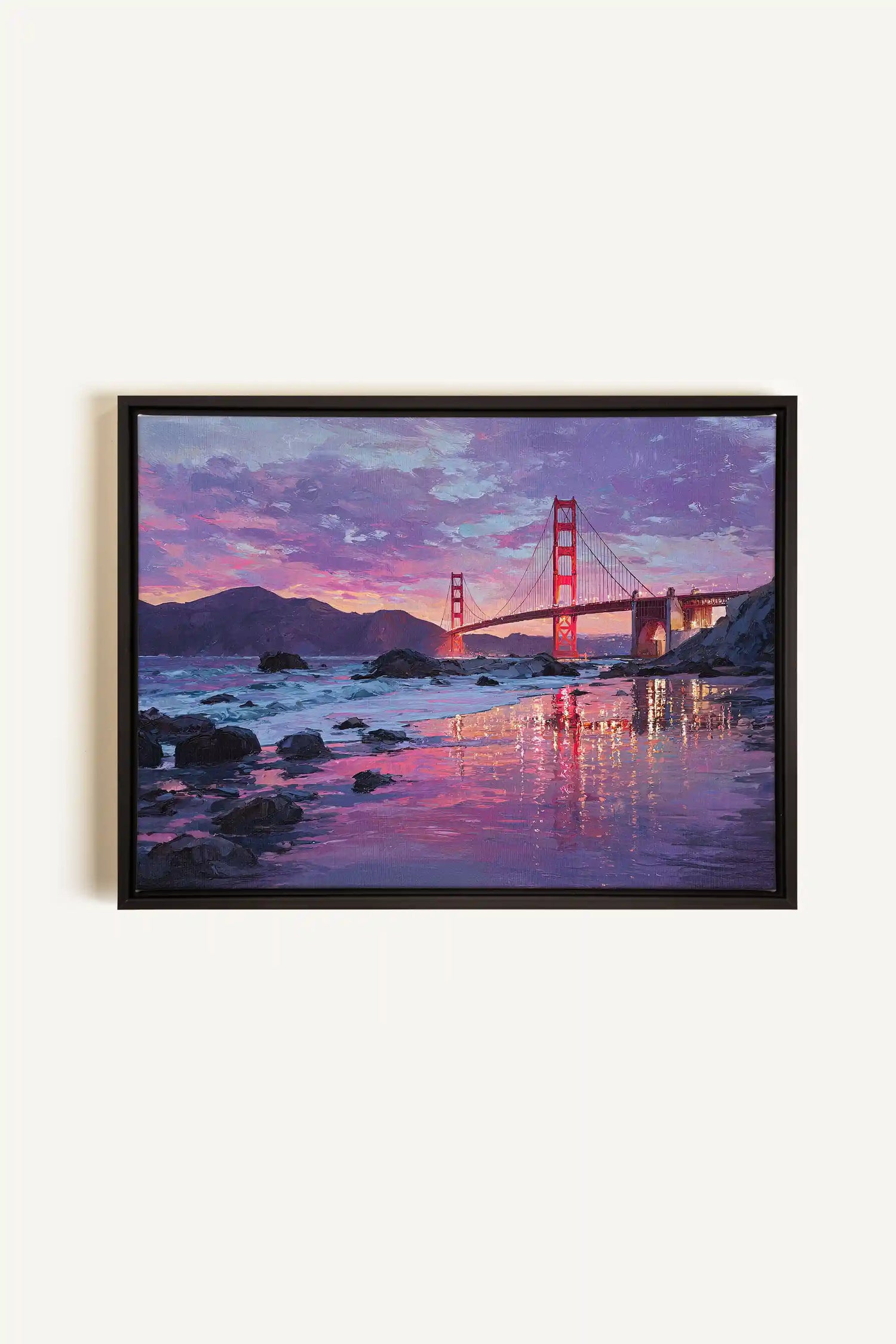 GOLDEN GLOW, Artwork on stretched canvas, framed in black