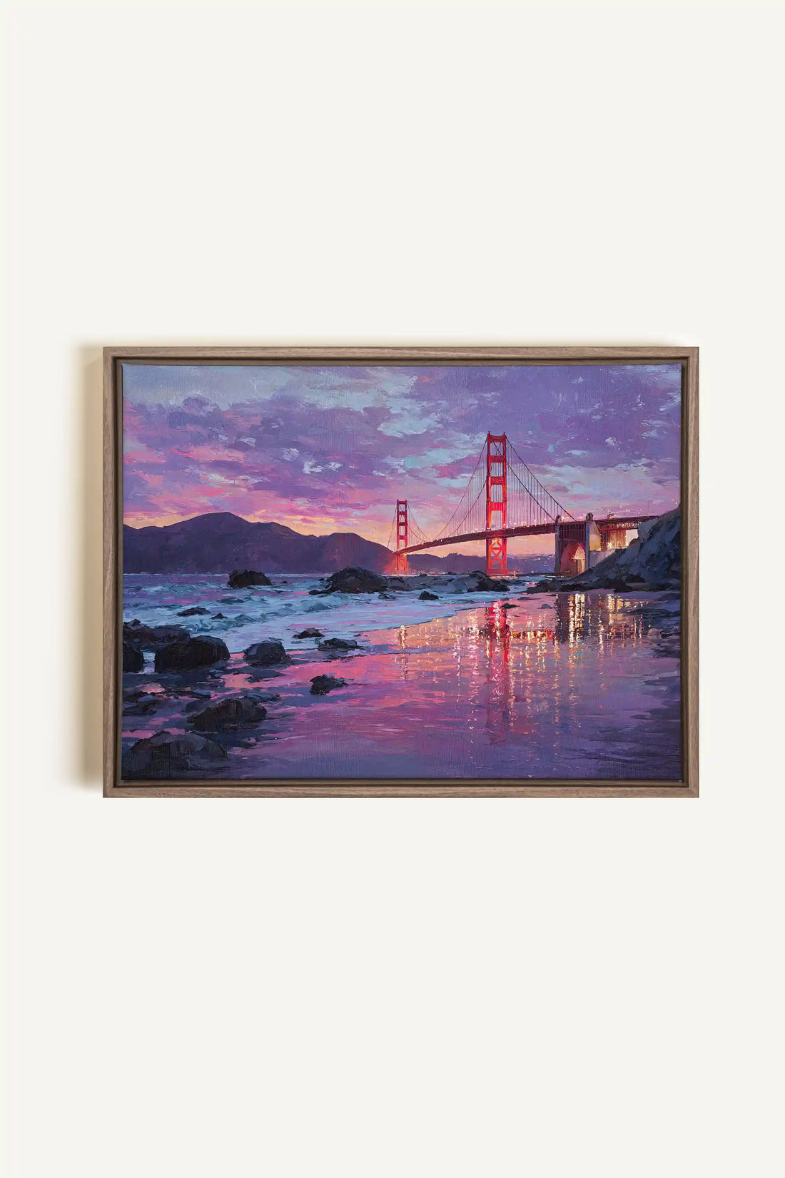 GOLDEN GLOW, Oeuvre sur toile étirée, encadré Brun Chêne