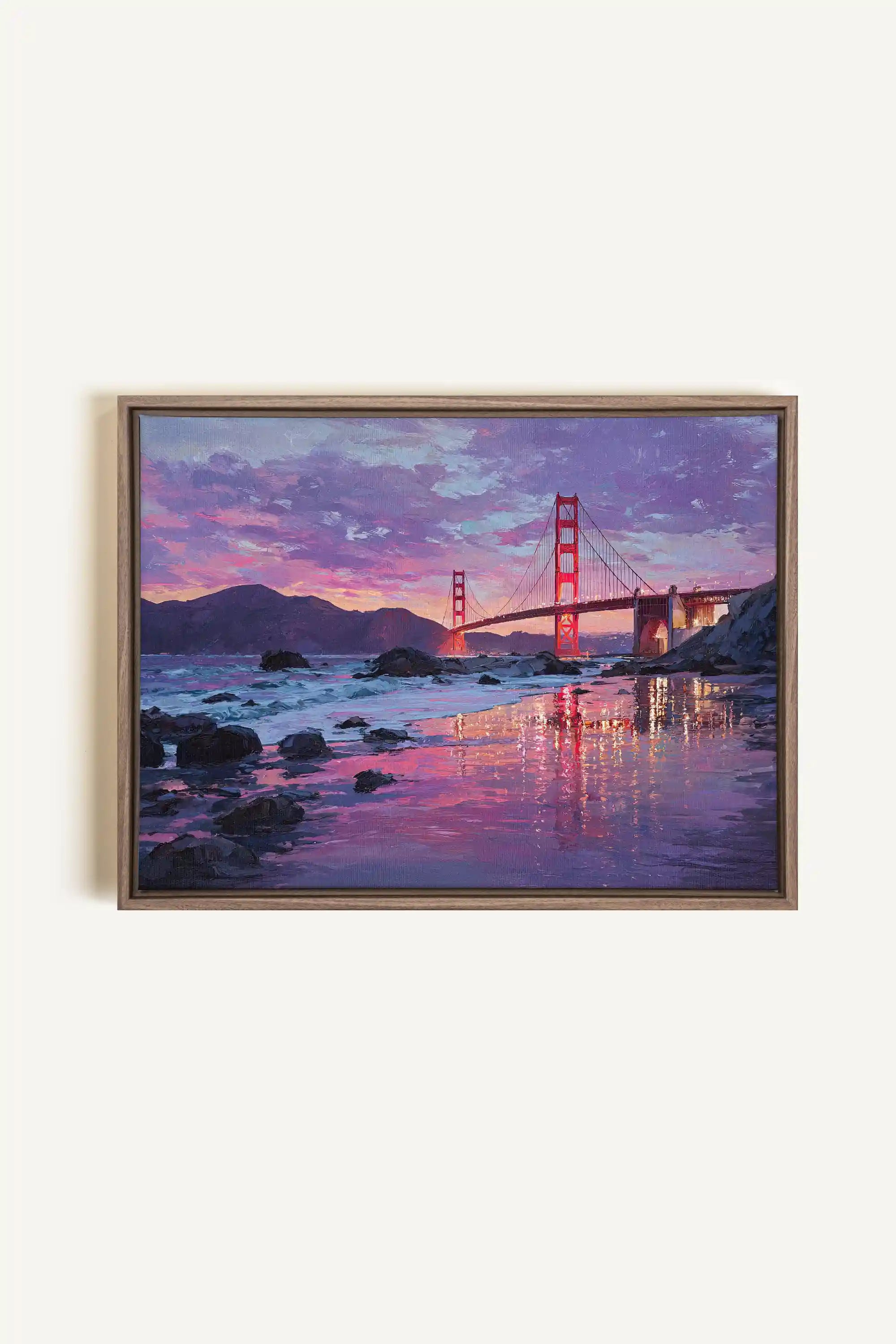 GOLDEN GLOW, Artwork on stretched canvas, framed in Brown Oak