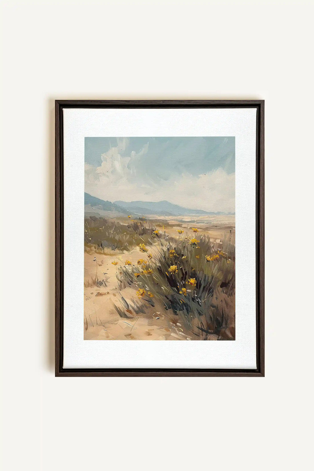 GOLDEN PATHWAY, Artwork on stretched canvas, framed in Walnut Brown