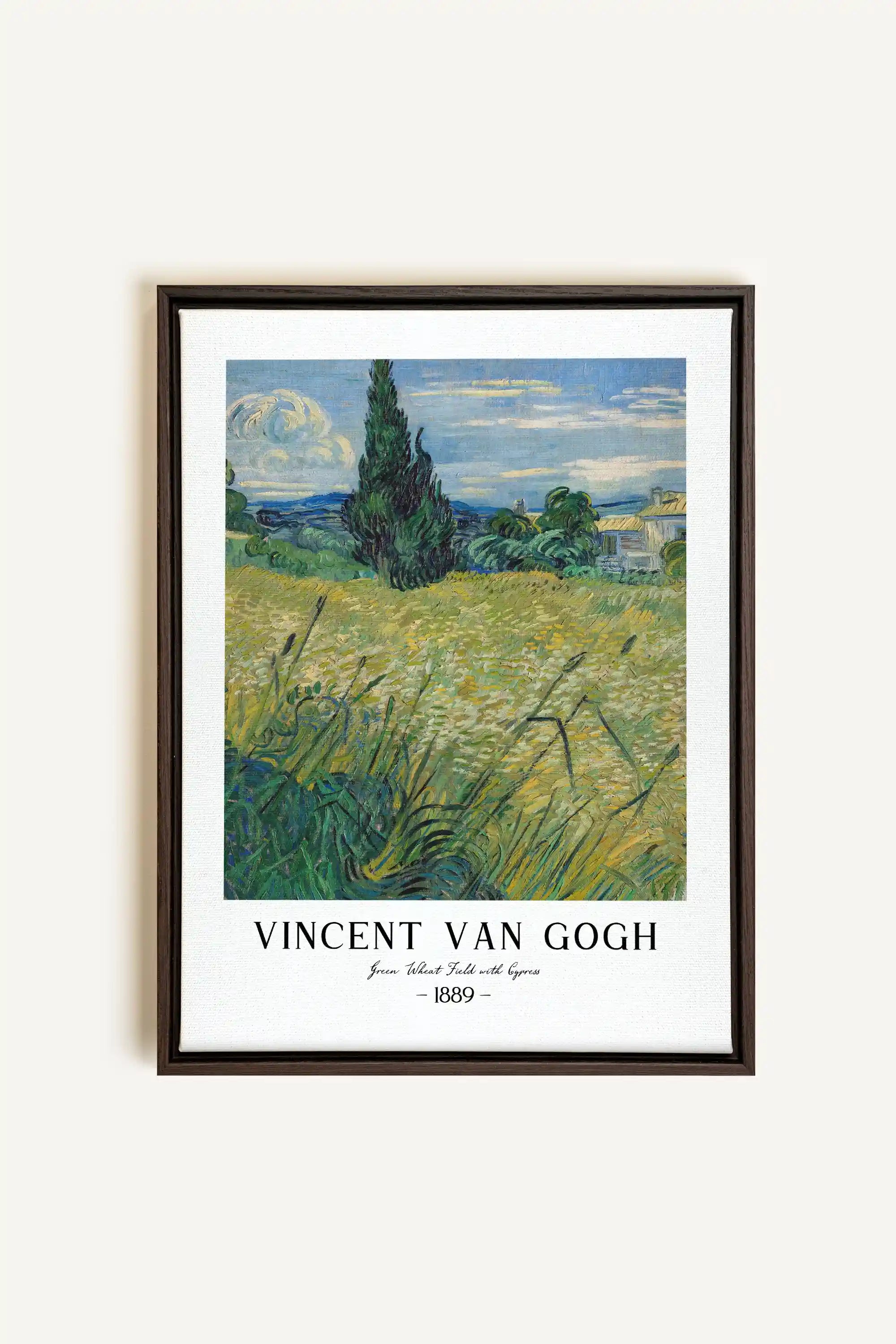 GREEN WHEAT FIELD, Artwork on stretched canvas, framed in Walnut Brown