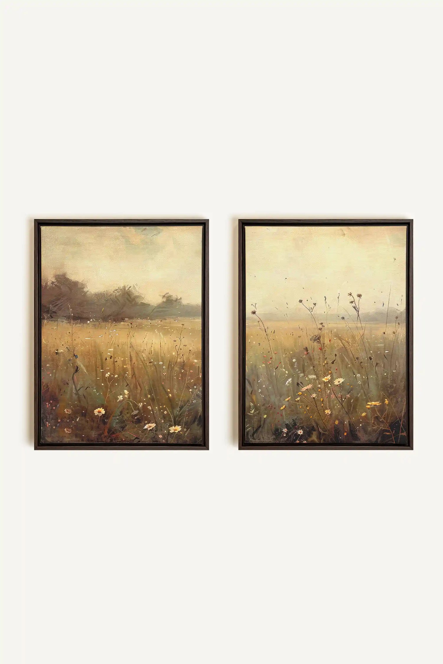 COMBINAISON GREENSCAPE, 2 Works on stretched canvas, framed in Walnut Brown