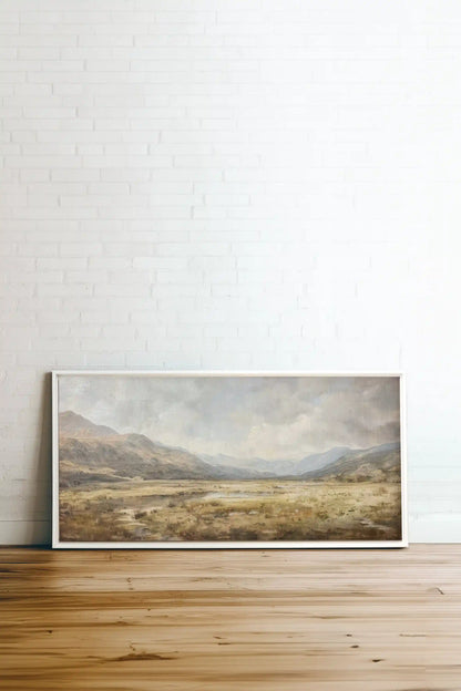 Highland Mist, Artwork on stretched canvas, framed in white