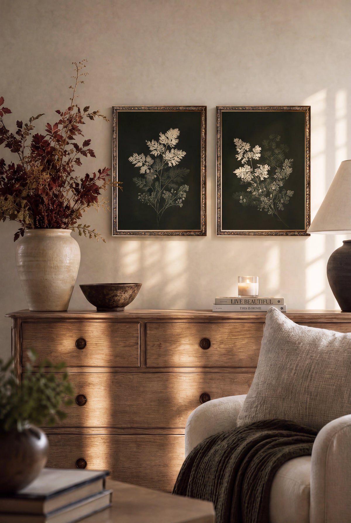 Herbe des bois,  ensemble de 2 œuvres sur toile rigide, encadré bronze