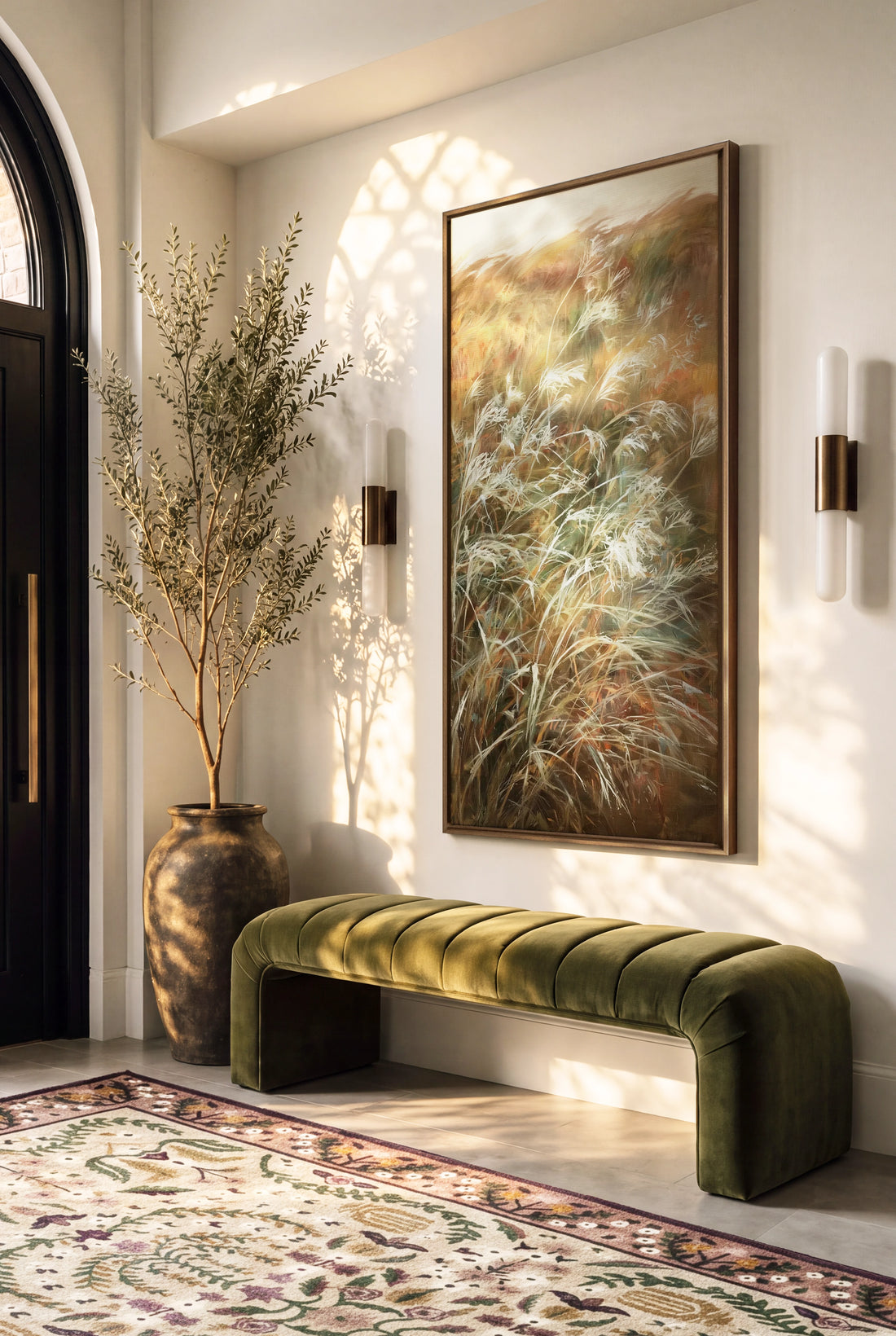 WILD GRASSES, Artwork on stretched canvas, Oak Brown frame