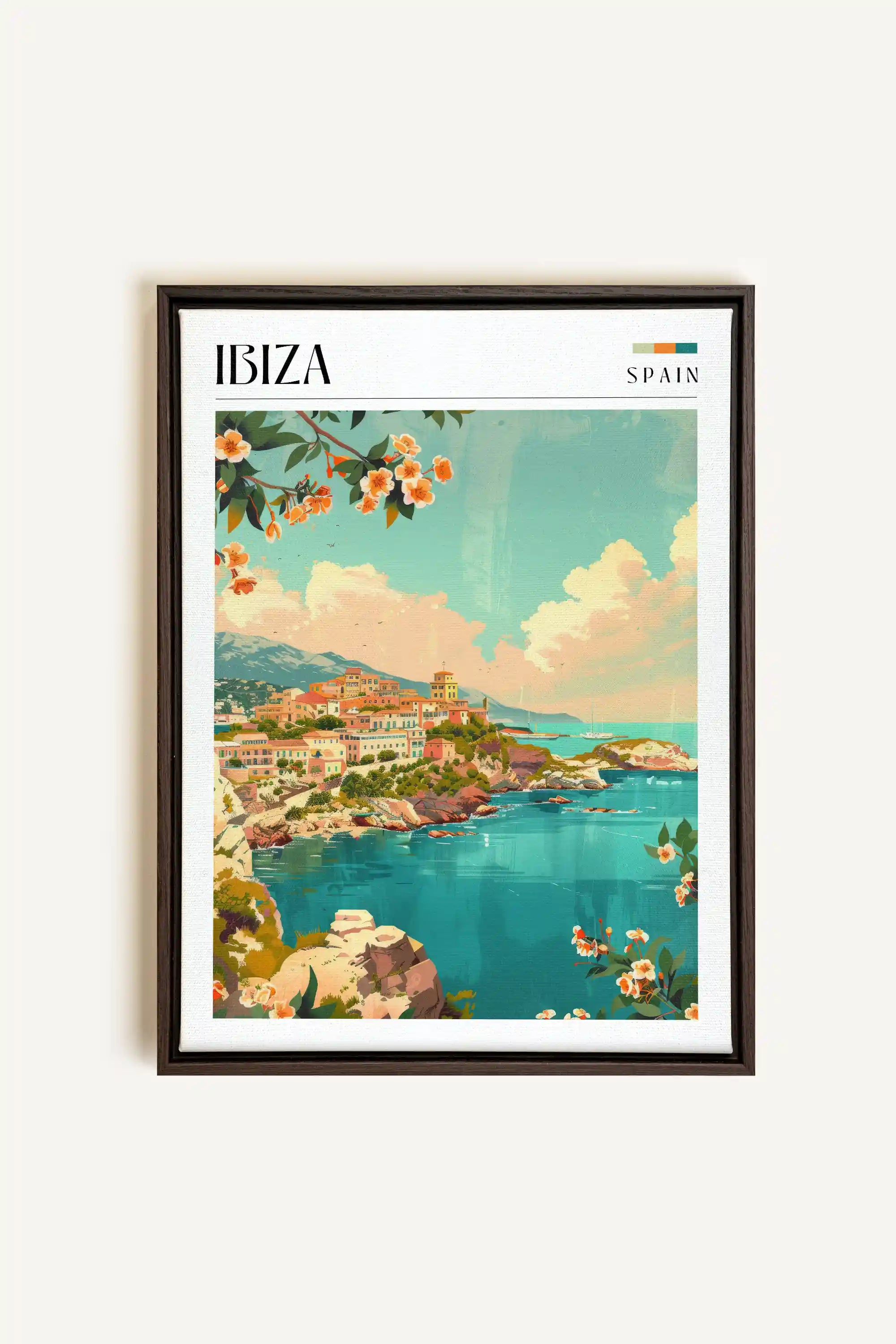 Ibiza, Oeuvre sur toile étirée, encadré Brun Noyer