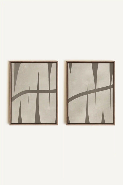 INTERTWINE DUO, 2 Oeuvres sur toile étirée, encadré Brun Chêne