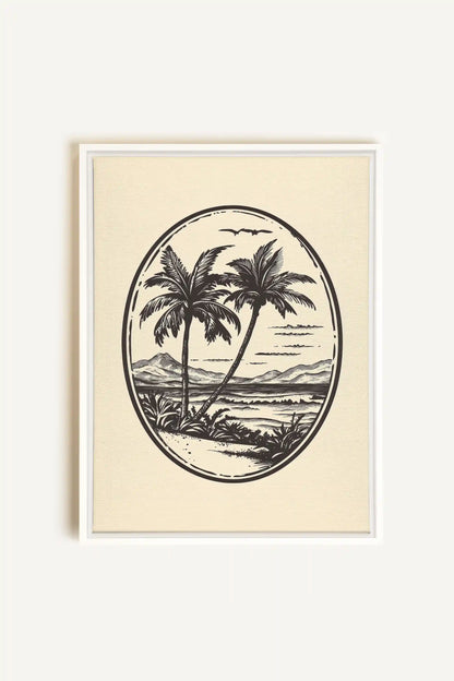ISLAND ESCAPE, Artwork on stretched canvas, framed in white