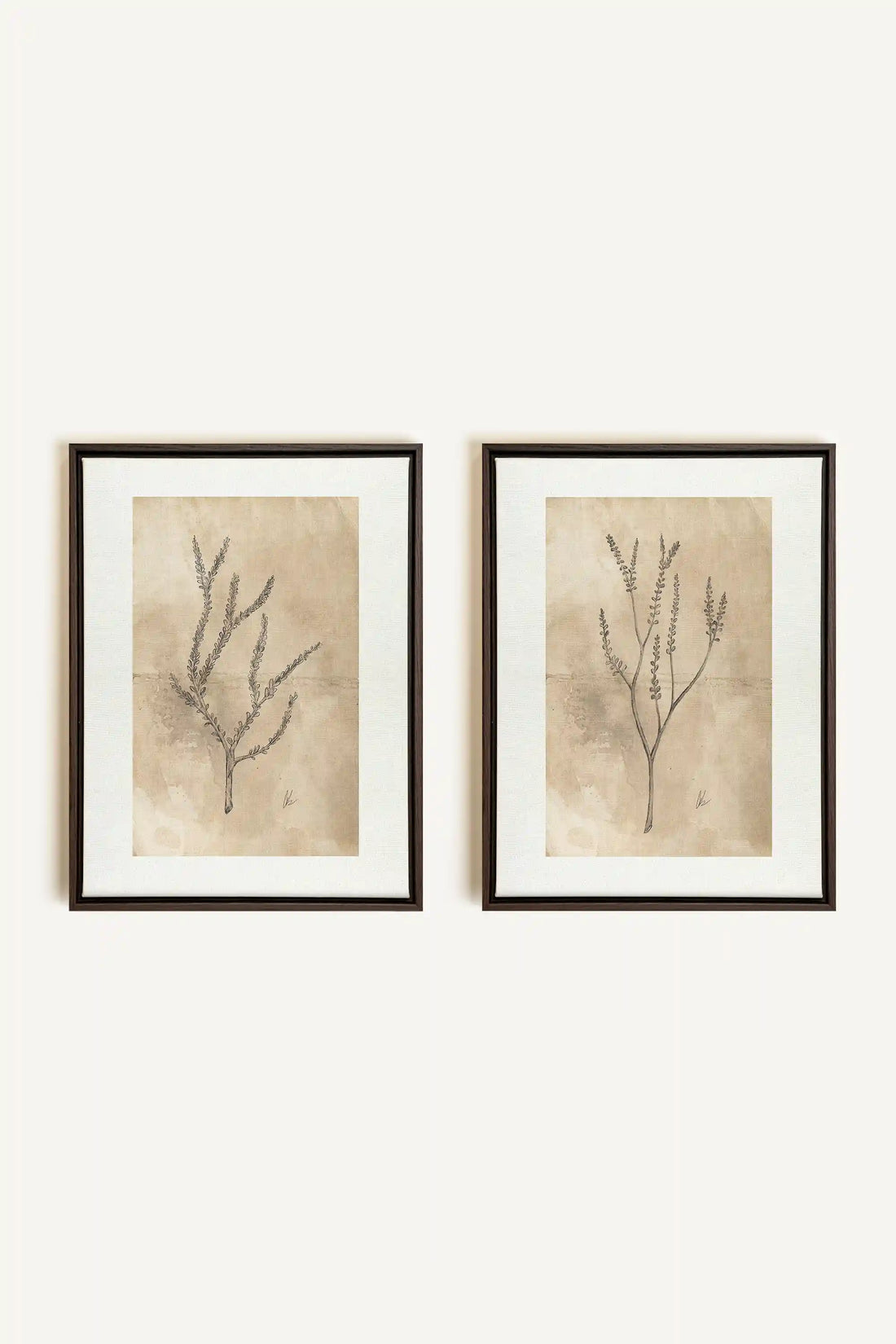 COMBINAISON JADE WILSON, 2 Works on stretched canvas, framed in Walnut Brown