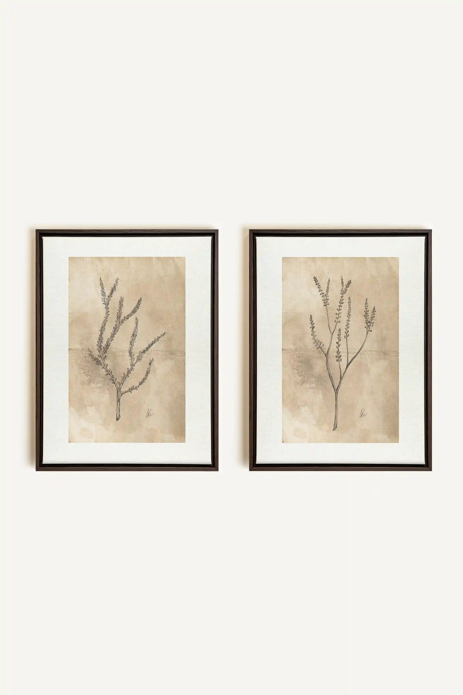 COMBINAISON JADE WILSON, 2 Works on stretched canvas, framed in Walnut Brown