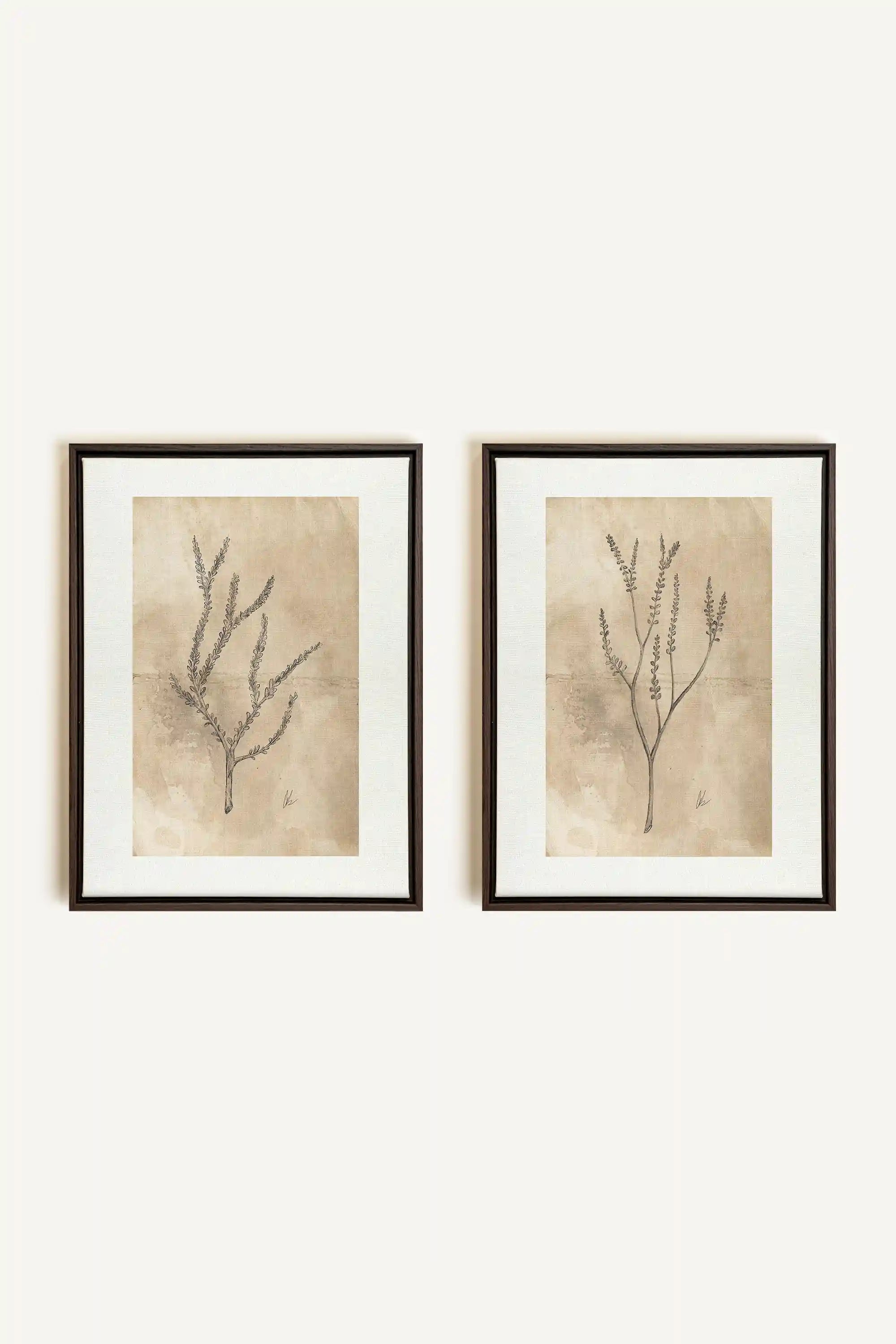 COMBINAISON JADE WILSON, 2 Works on stretched canvas, framed in Walnut Brown