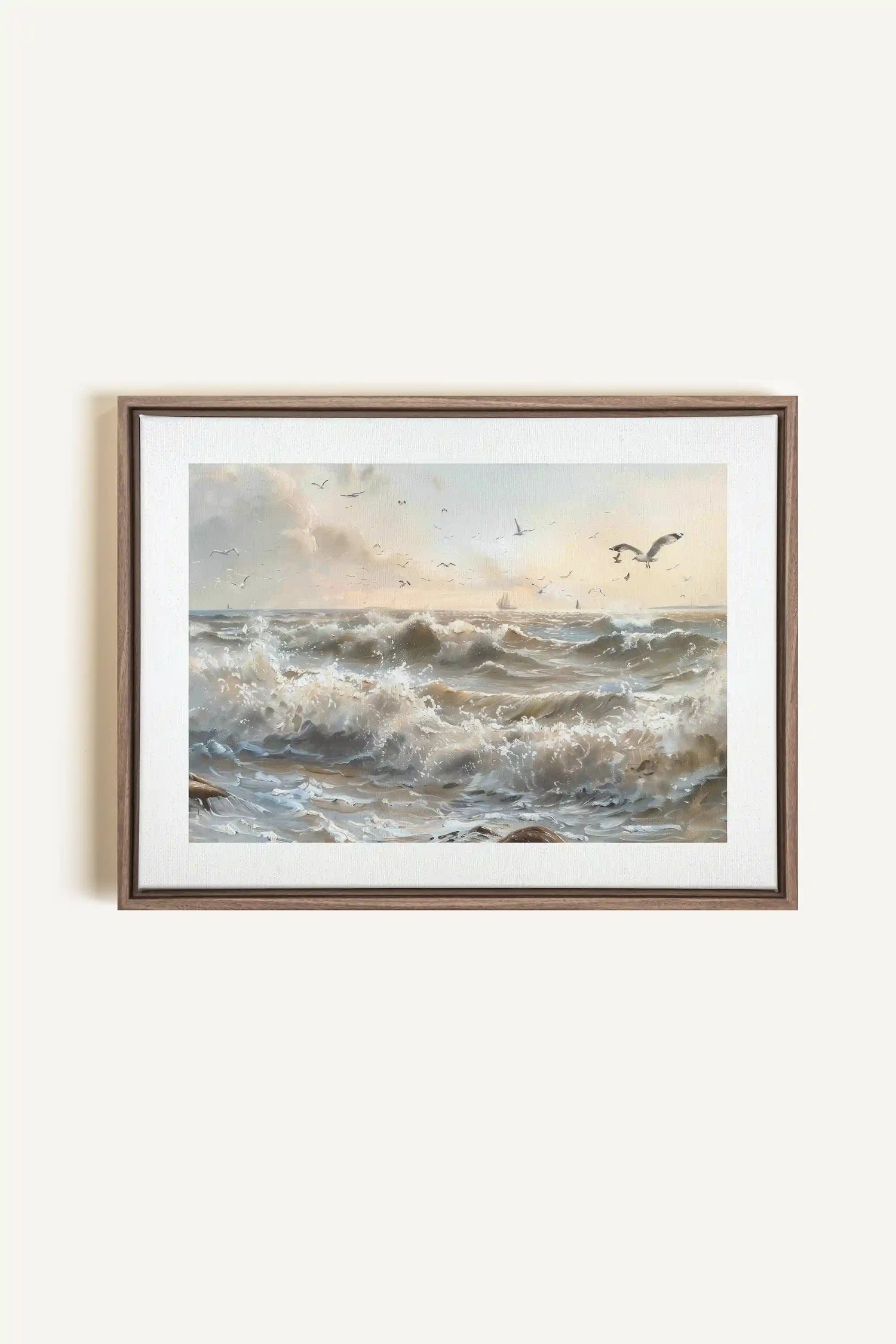 JOURNEY OF WAVES, Artwork on stretched canvas, framed in Brown Oak