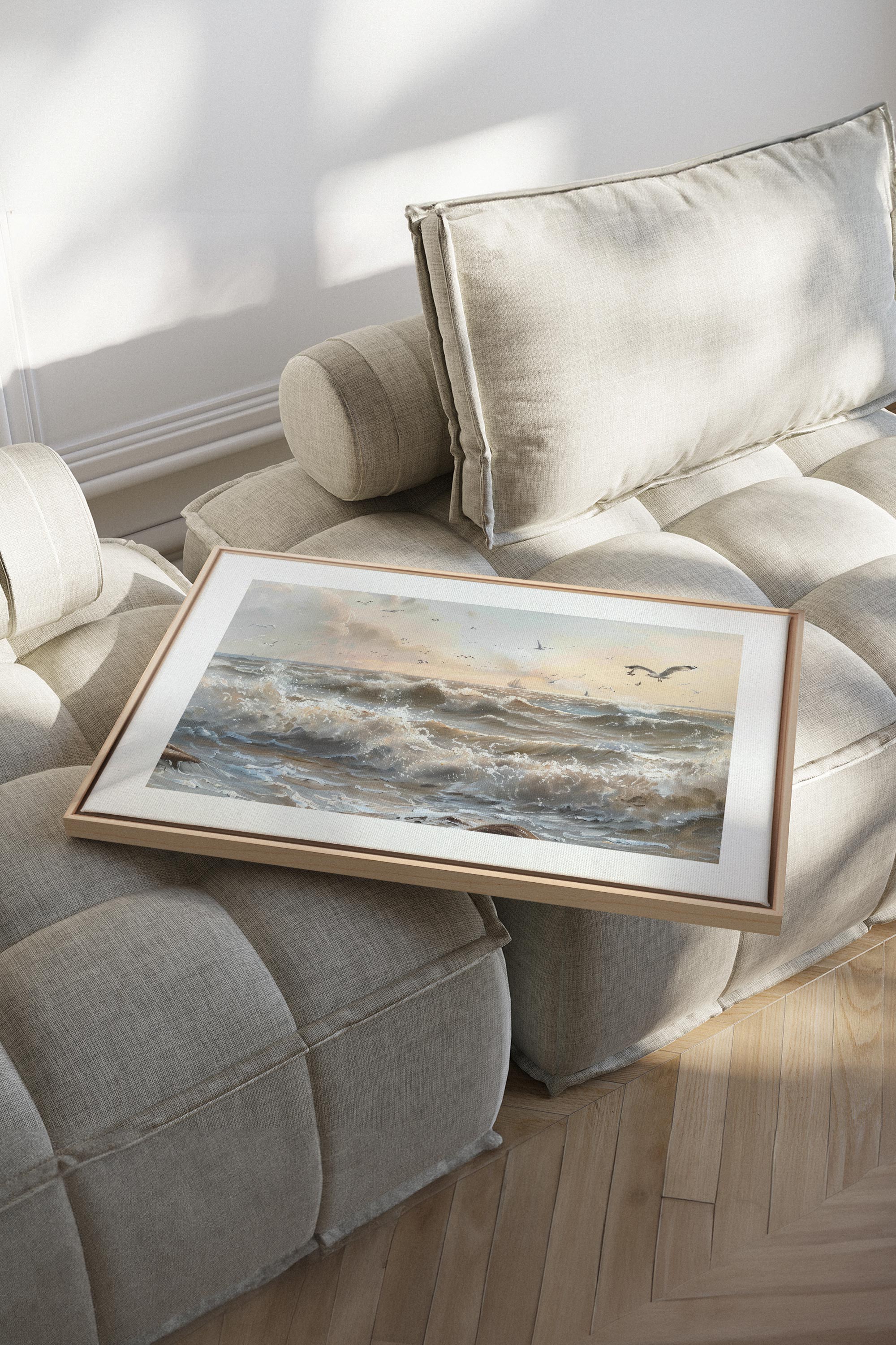 OLEKA CANVAS - JOURNEY OF WAVES, Oeuvre sur toile étirée, encadré Naturel Clair