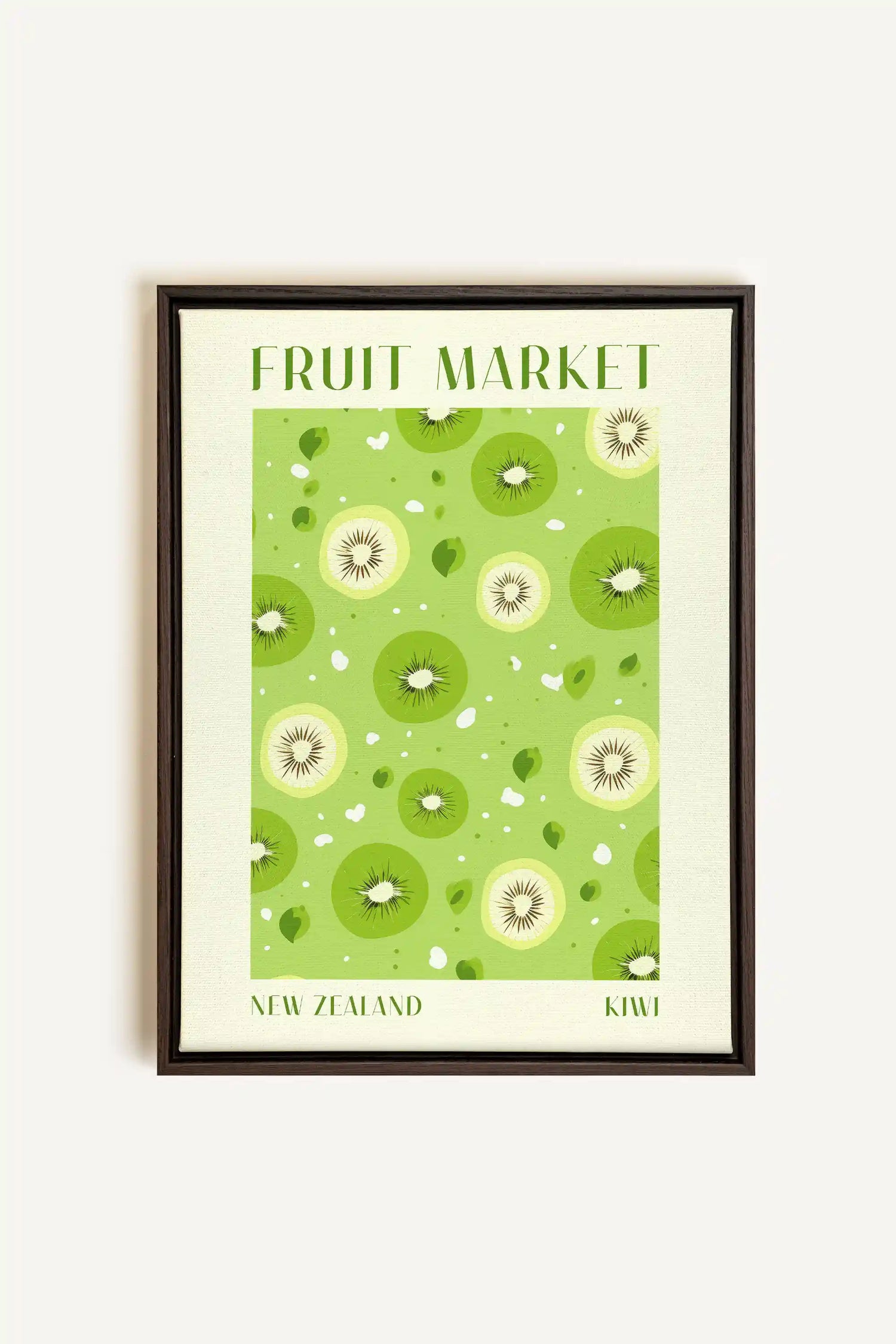 KIWI, Artwork on stretched canvas, framed in Walnut Brown