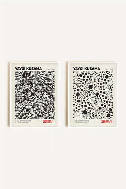 COMBINAISON KUSAMA, 2 Oeuvres sur toile étirée, encadré Blanc