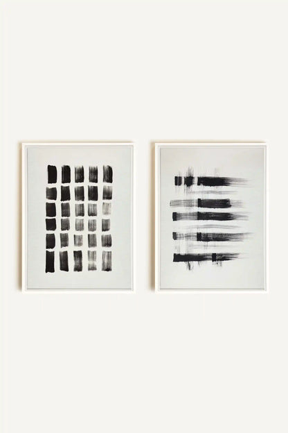 LINEAR CONTRAST DUO, 2 Oeuvres sur toile étirée, encadré Blanc
