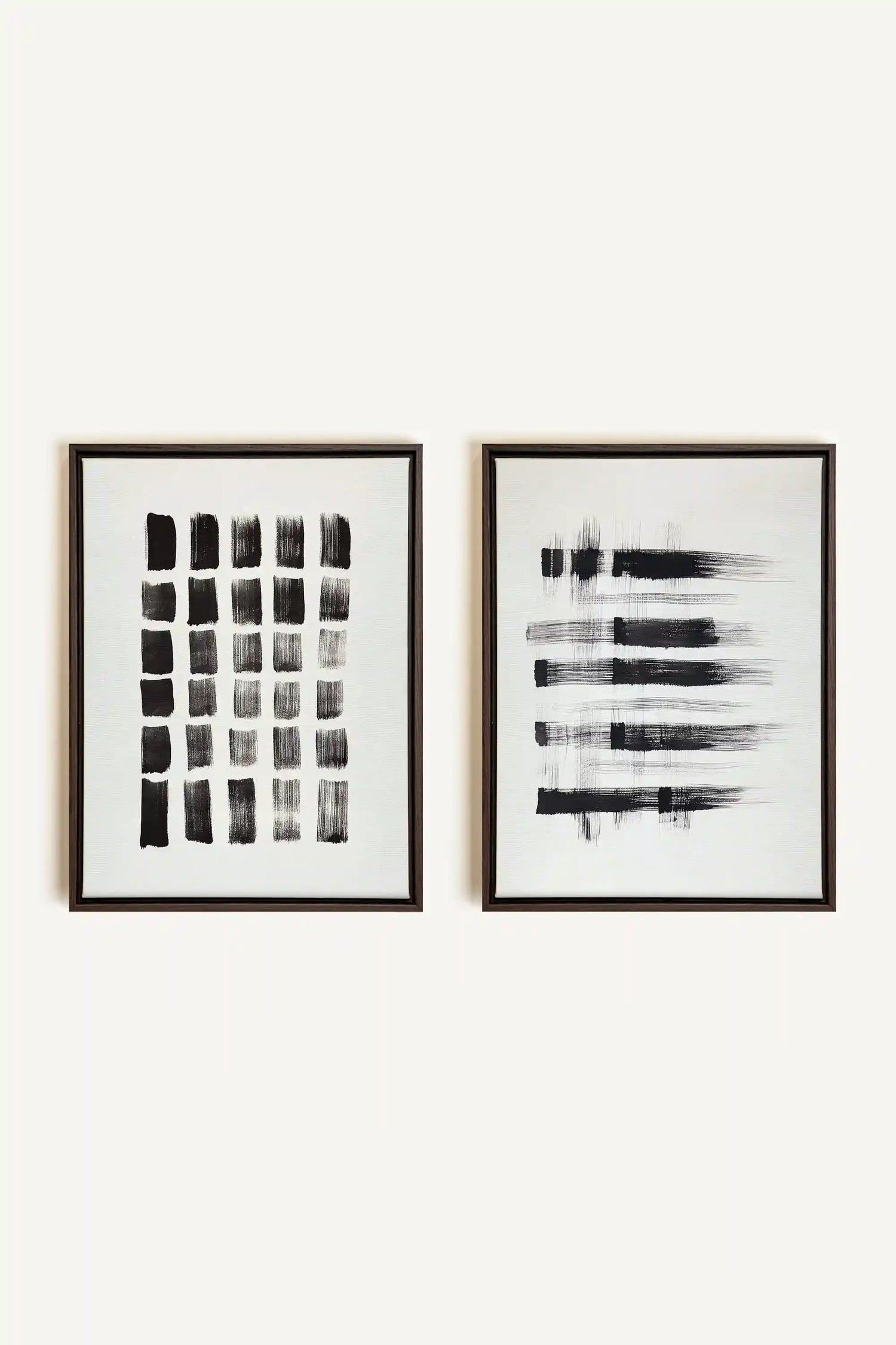 LINEAR CONTRAST DUO, 2 Works on stretched canvas, framed in Walnut Brown