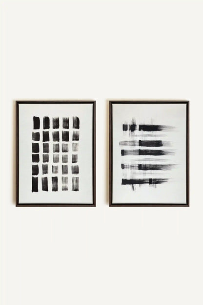 LINEAR CONTRAST DUO, 2 Works on stretched canvas, framed in Walnut Brown