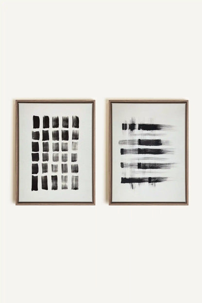 LINEAR CONTRAST DUO, 2 Works on stretched canvas, framed Oak Brown