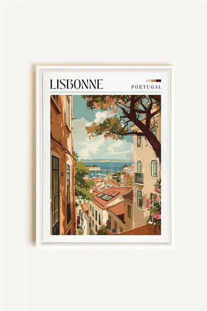 Lisbonne, Oeuvre sur toile étirée, encadré Blanc