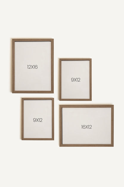 The Clearing, Set of 4 Artworks on Rigid Canvas, Framed in Oak Brown