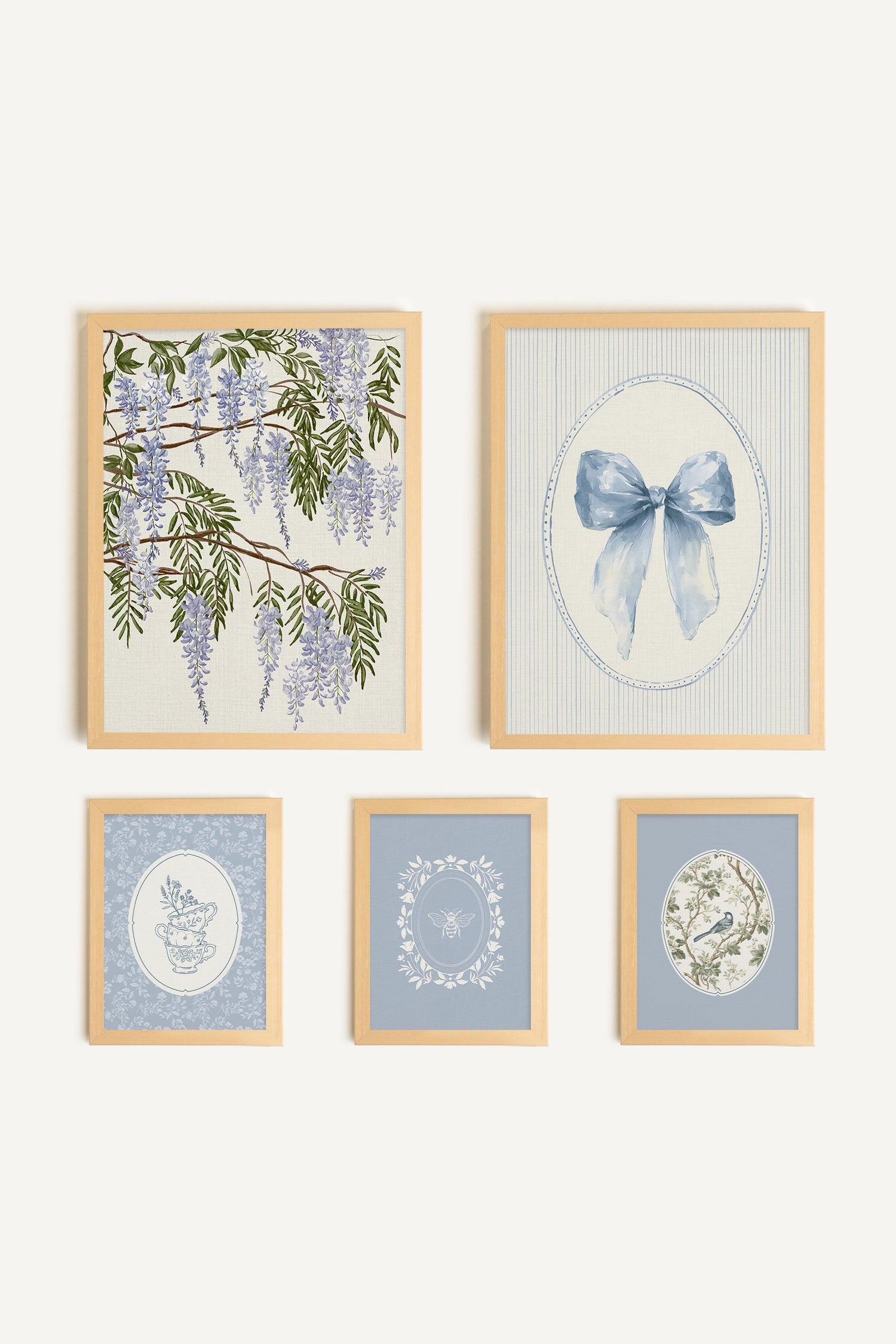 Le Jardin de Wisteria, ensemble de 5 œuvres sur toile rigide, encadré bois naturel