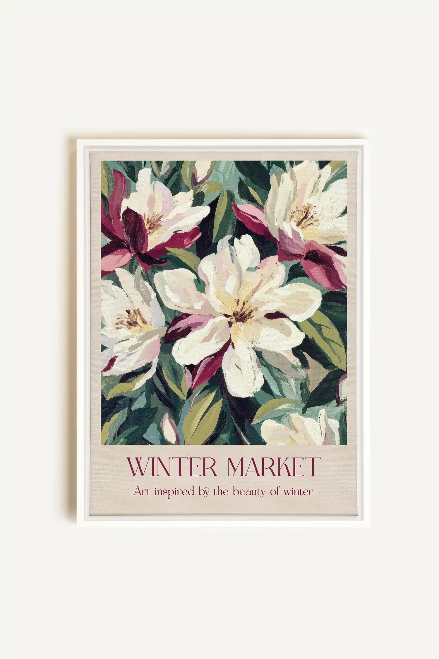 MARCHÉ HIVERNAL II, Artwork on stretched canvas, framed in white