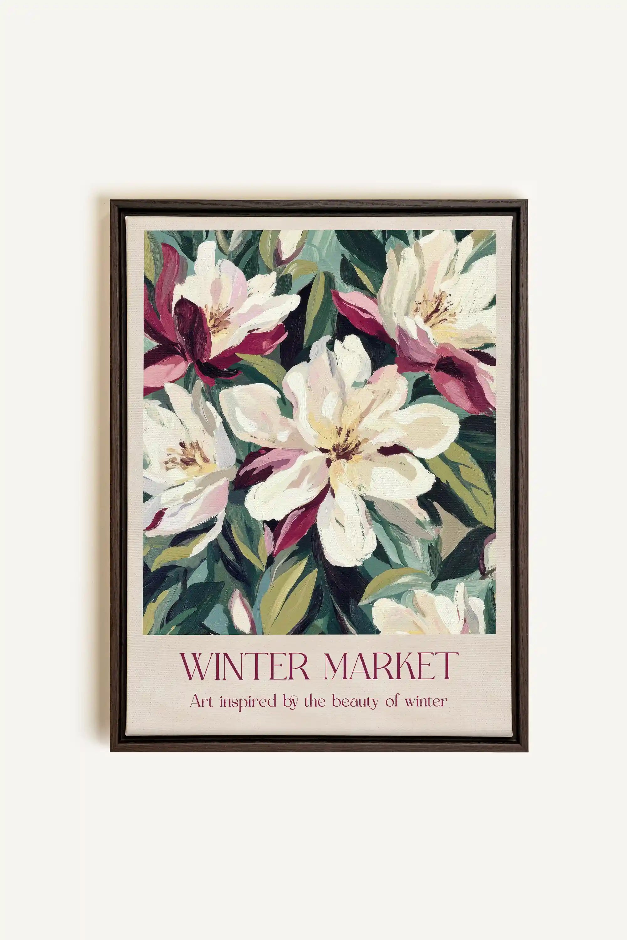 MARCHÉ HIVERNAL II, Artwork on stretched canvas, framed in Walnut Brown