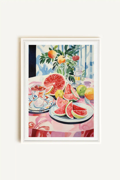 MELON OASIS HARVEST, Artwork on stretched canvas, framed in white