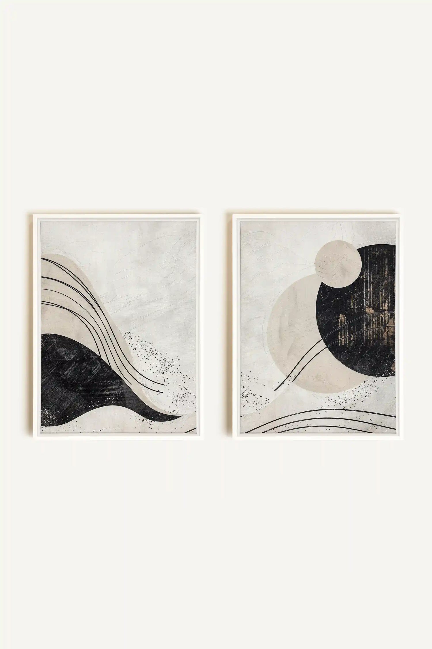 MINIMALIST UNIVERSE DUO, 2 Oeuvres sur toile étirée, encadré Blanc