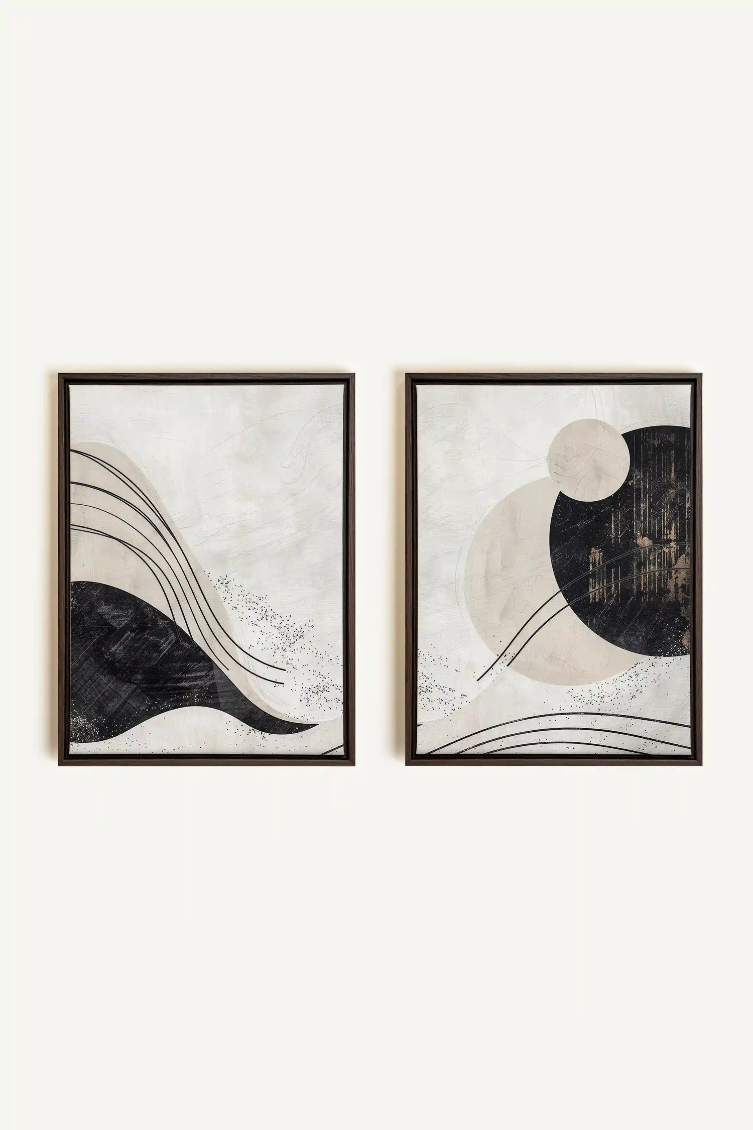 MINIMALIST UNIVERSE DUO, 2 Oeuvres sur toile étirée, encadré Brun Noyer
