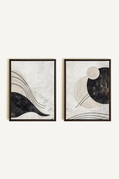 MINIMALIST UNIVERSE DUO, 2 Oeuvres sur toile étirée, encadré Brun Noyer