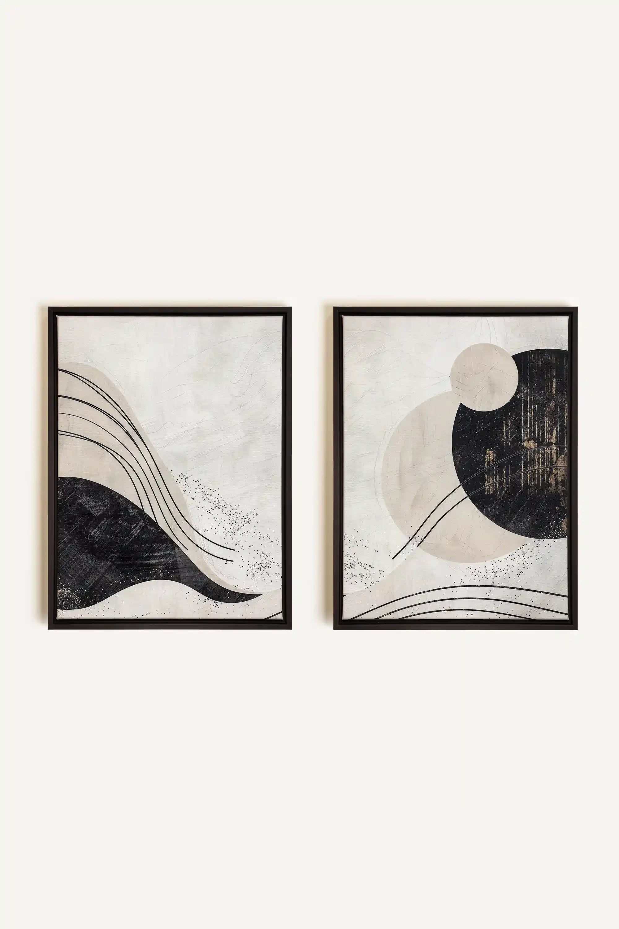 MINIMALIST UNIVERSE DUO, 2 Oeuvres sur toile étirée, encadré Noir