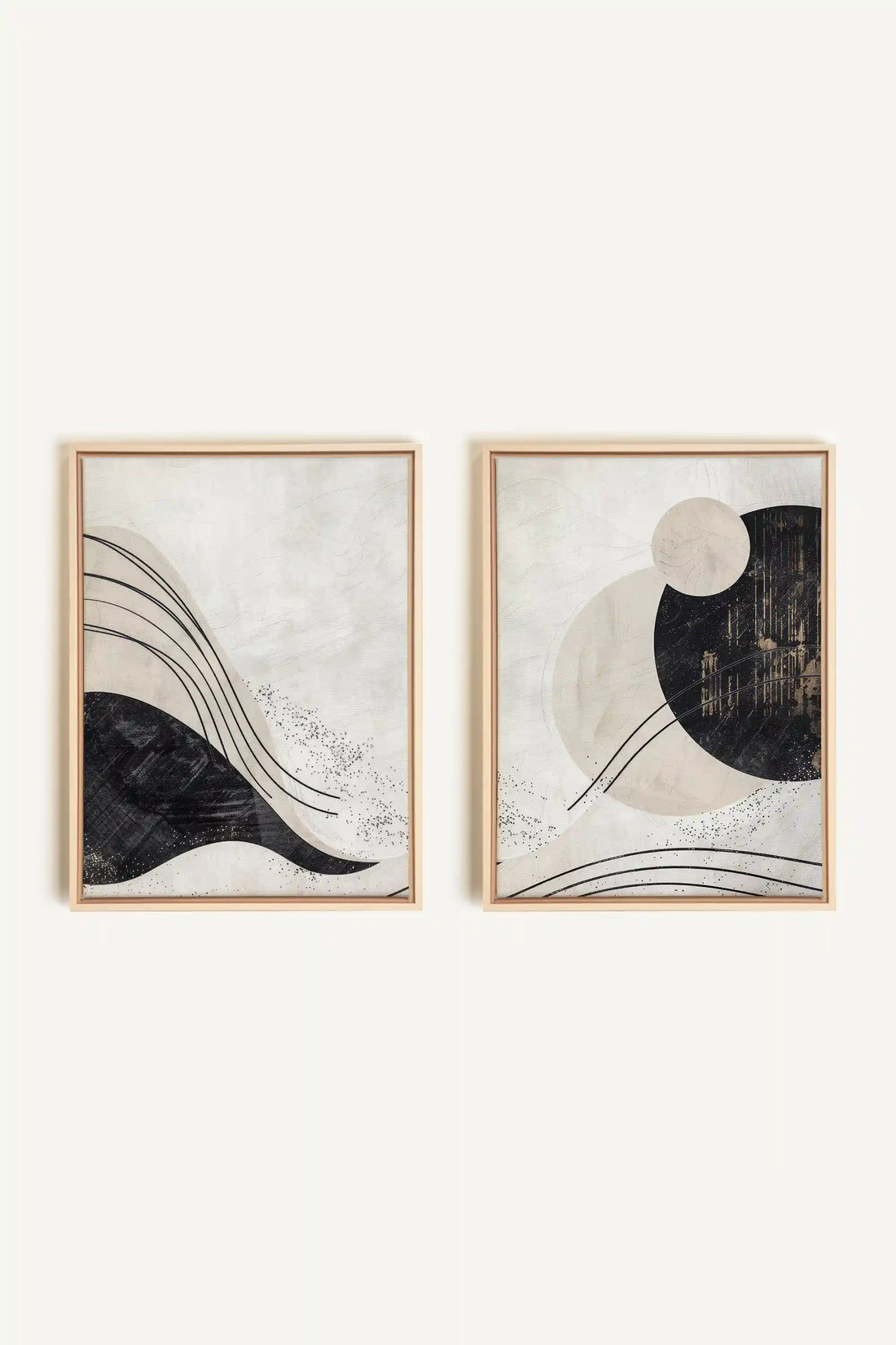 MINIMALIST UNIVERSE DUO, 2 Oeuvres sur toile étirée, encadré Naturel Clair