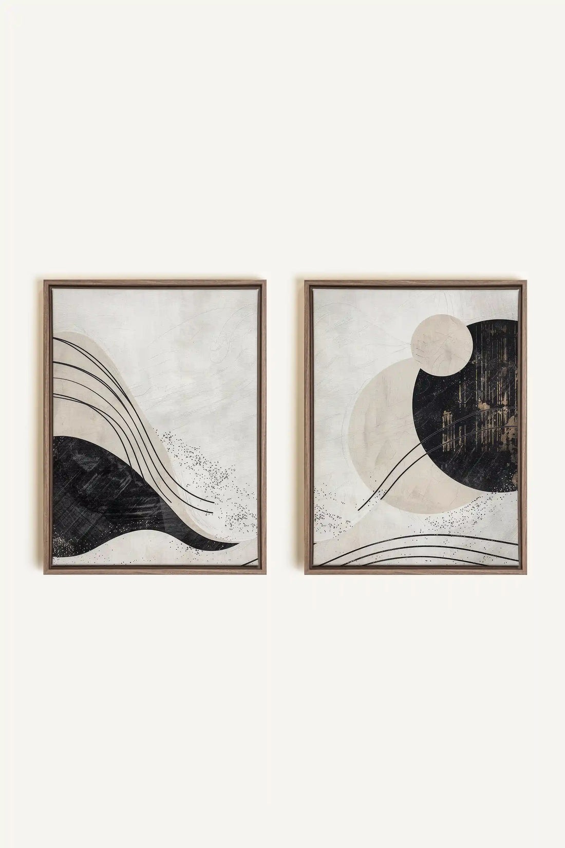 MINIMALIST UNIVERSE DUO, 2 Oeuvres sur toile étirée, encadré Brun Chêne