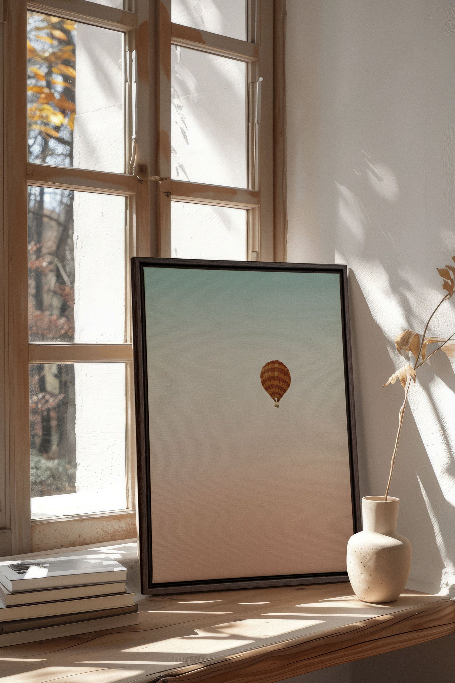 OLEKA CANVAS - MONTGOLFIÈRE, Oeuvre sur toile étirée, encadré Brun Noyer