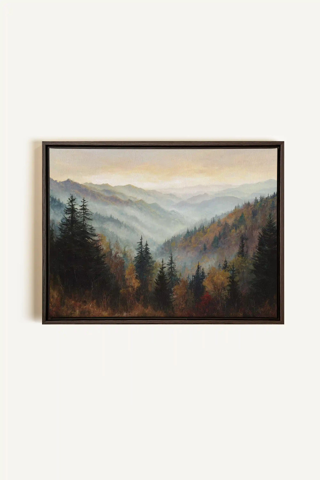 MOUNTAIN MORNING II, Oeuvre sur toile étirée, encadré Brun Noyer