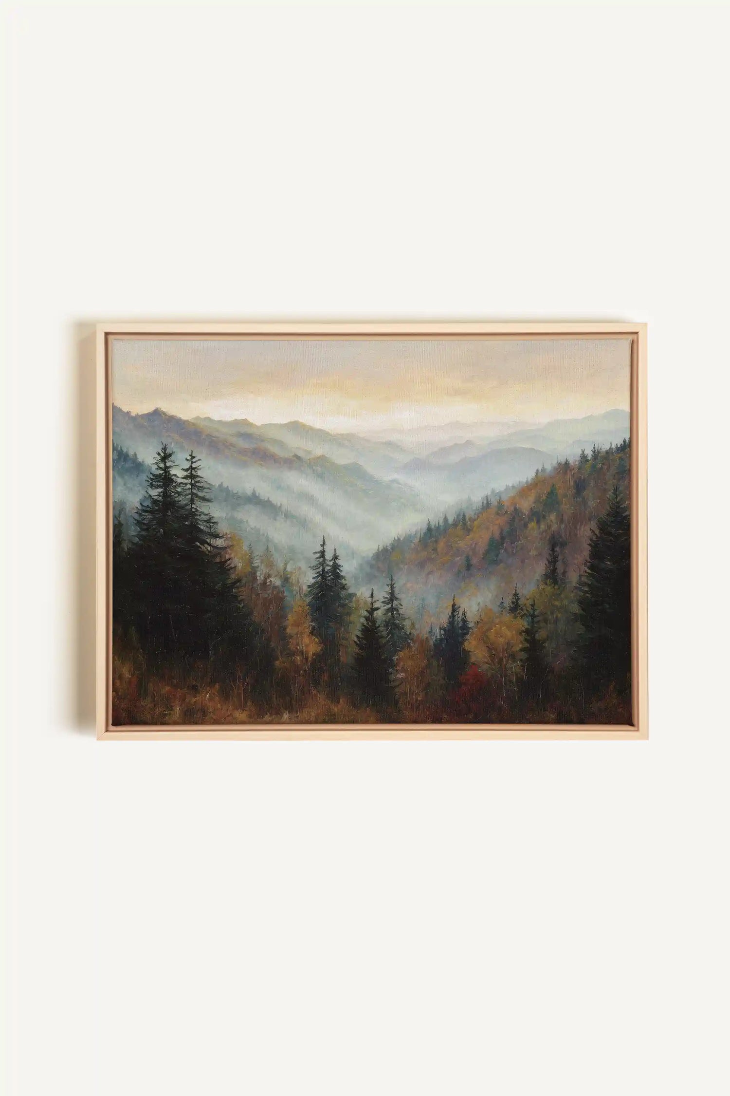 MOUNTAIN MORNING II, Oeuvre sur toile étirée, encadré Naturel Clair