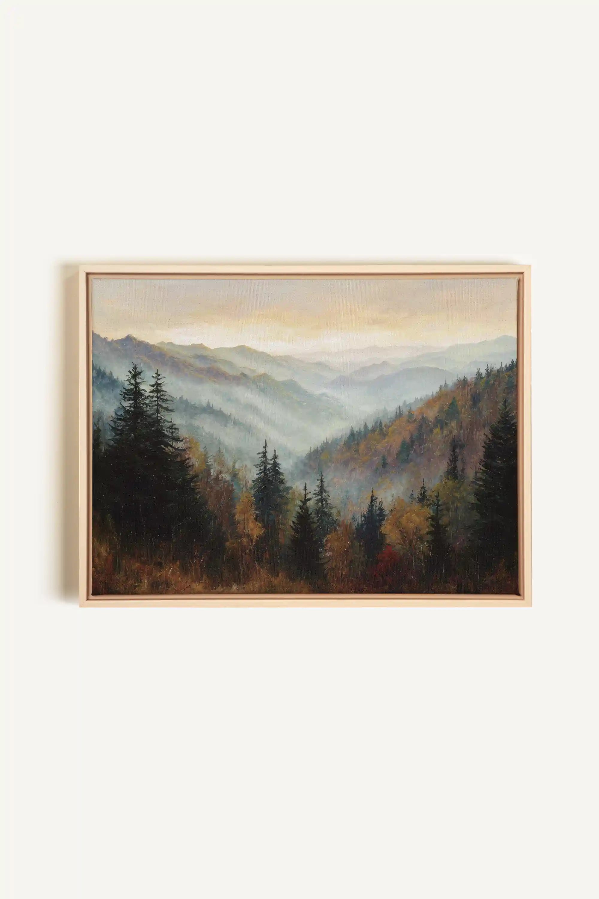 MOUNTAIN MORNING II, Oeuvre sur toile étirée, encadré Naturel Clair