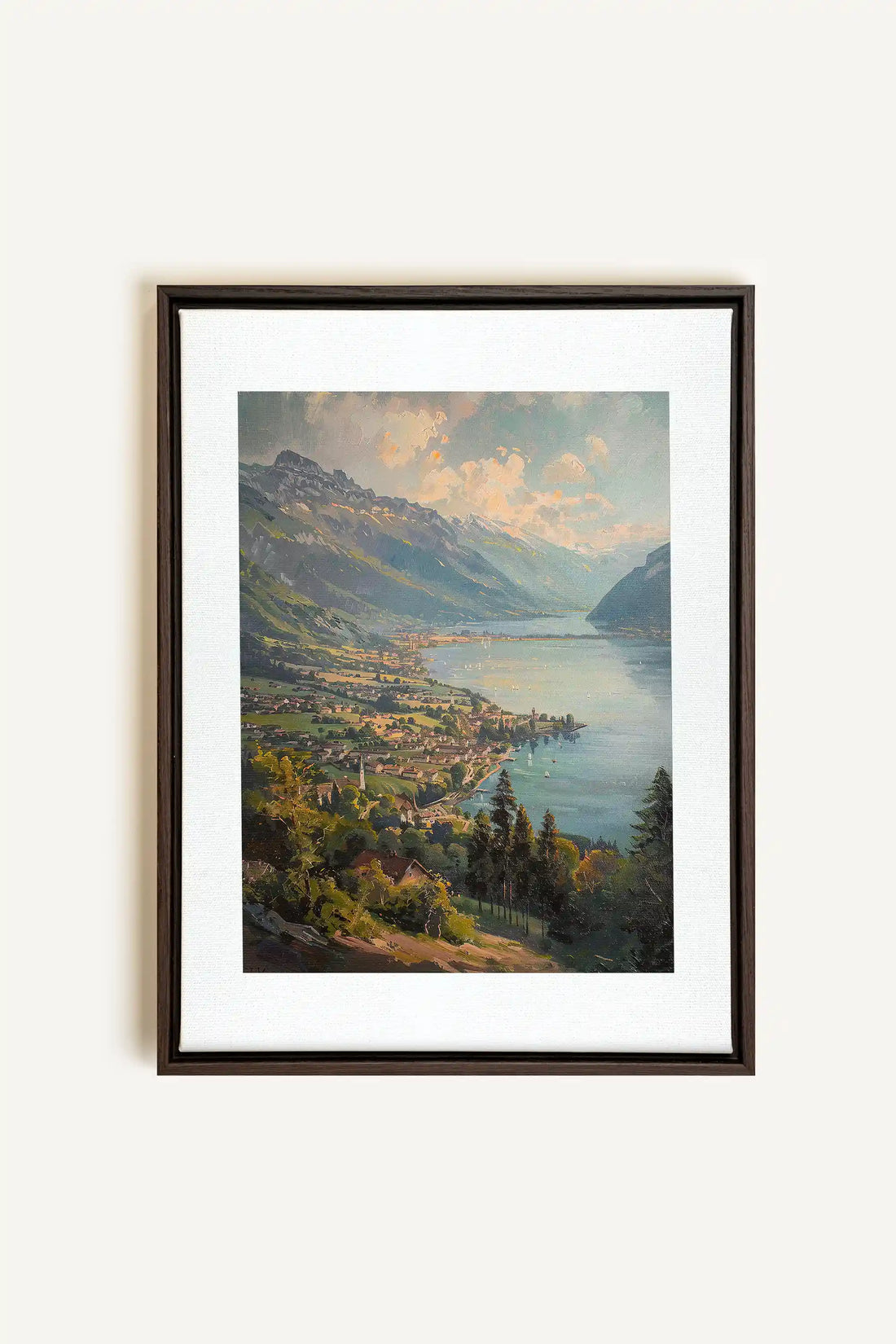 MOUNTAIN RETREAT, Artwork on stretched canvas, framed in Walnut Brown