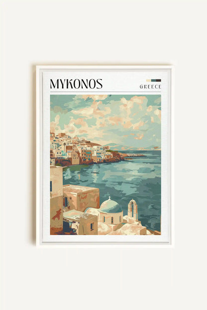Mykonos, Oeuvre sur toile étirée, encadré Blanc