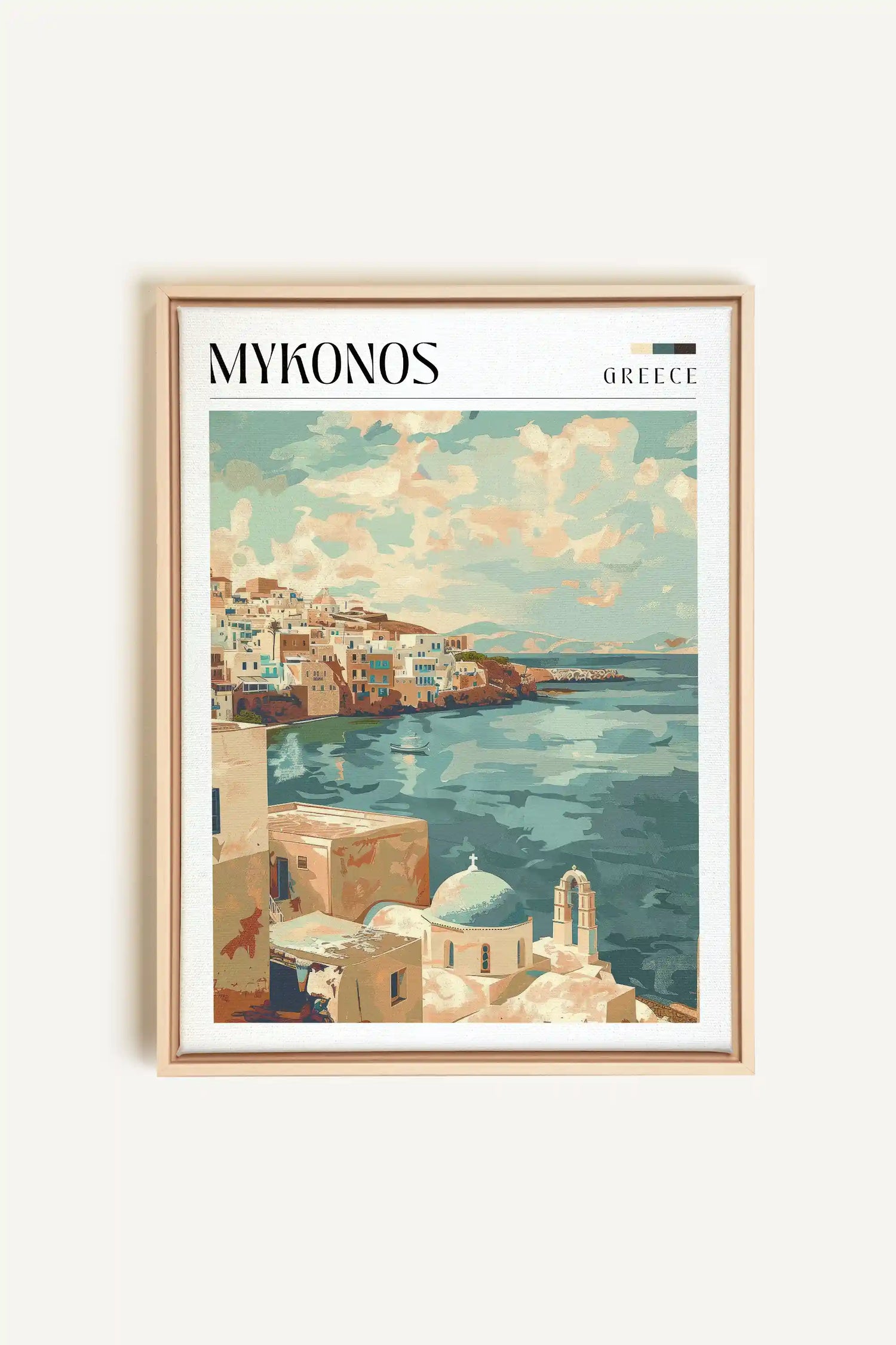 Mykonos, Oeuvre sur toile étirée, encadré Naturel Clair