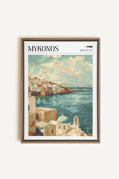 Mykonos, Oeuvre sur toile étirée, encadré Brun Chêne