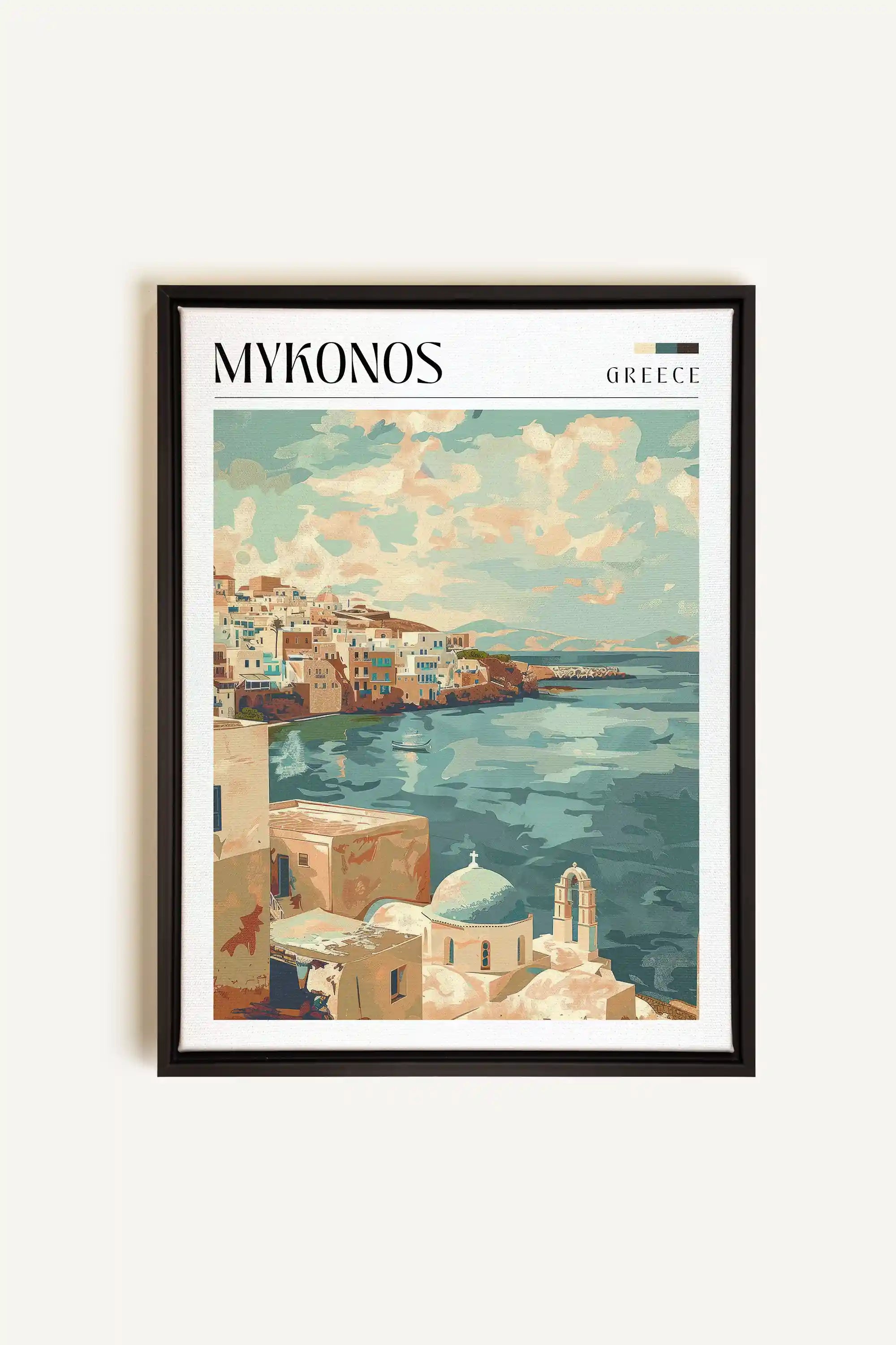 Mykonos, Oeuvre sur toile étirée, encadré Noir