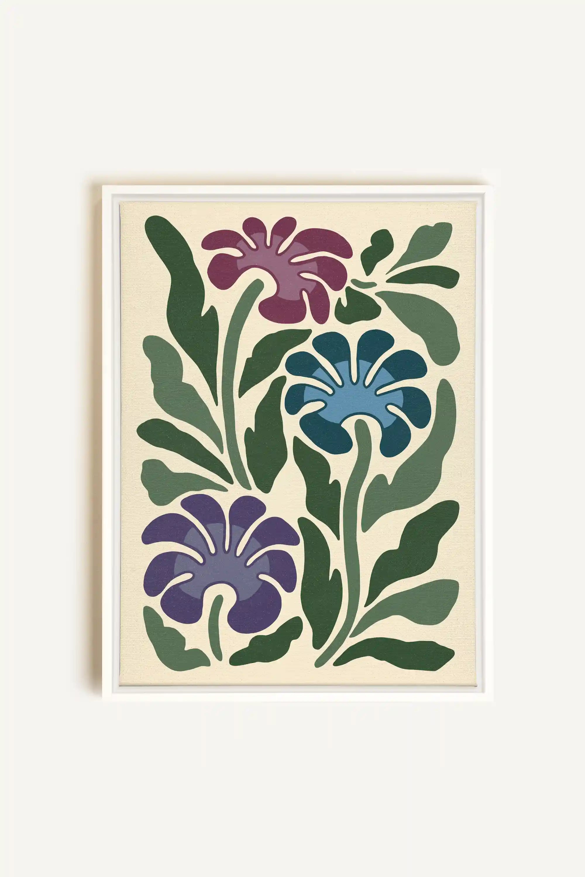 MYSTIC AZURE BLOOMS, Oeuvre sur toile étirée, encadré Blanc