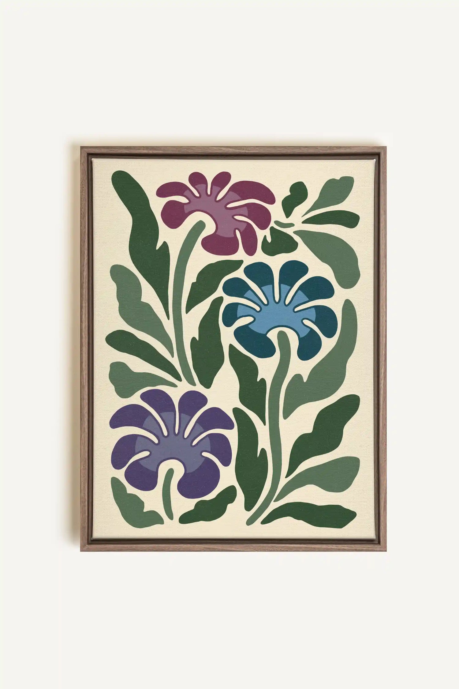 MYSTIC AZURE BLOOMS, Oeuvre sur toile étirée, encadré Brun Chêne