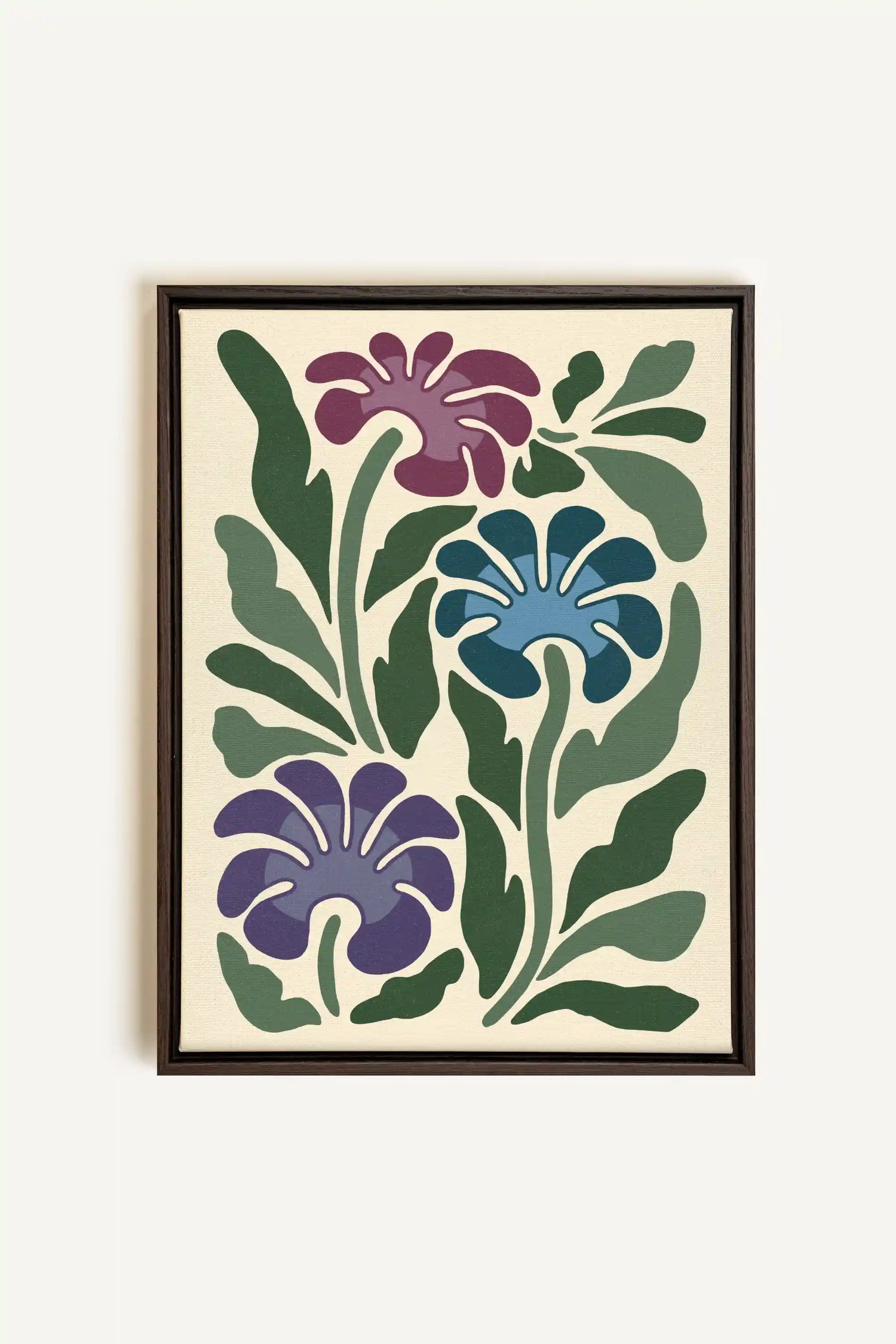 MYSTIC AZURE BLOOMS, Oeuvre sur toile étirée, encadré Brun Noyer