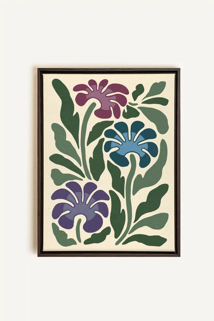 MYSTIC AZURE BLOOMS, Oeuvre sur toile étirée, encadré Brun Noyer