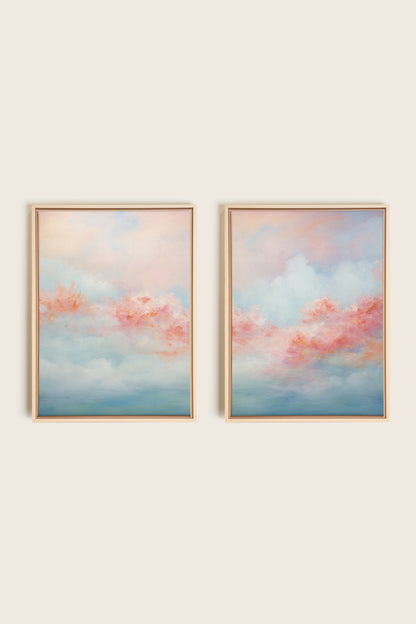 MYSTIC SUNSET DUO, 2 Oeuvres sur toile étirée, encadré Naturel Clair